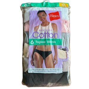1 Package of 6 of Hanes Breathable Cotton Tagless Bikinis Size 7/L